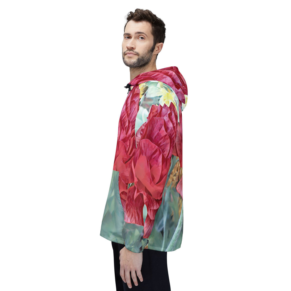 Windbreaker Jacket - Poly Art - Flower of Dahlia in Red (Variant 2)