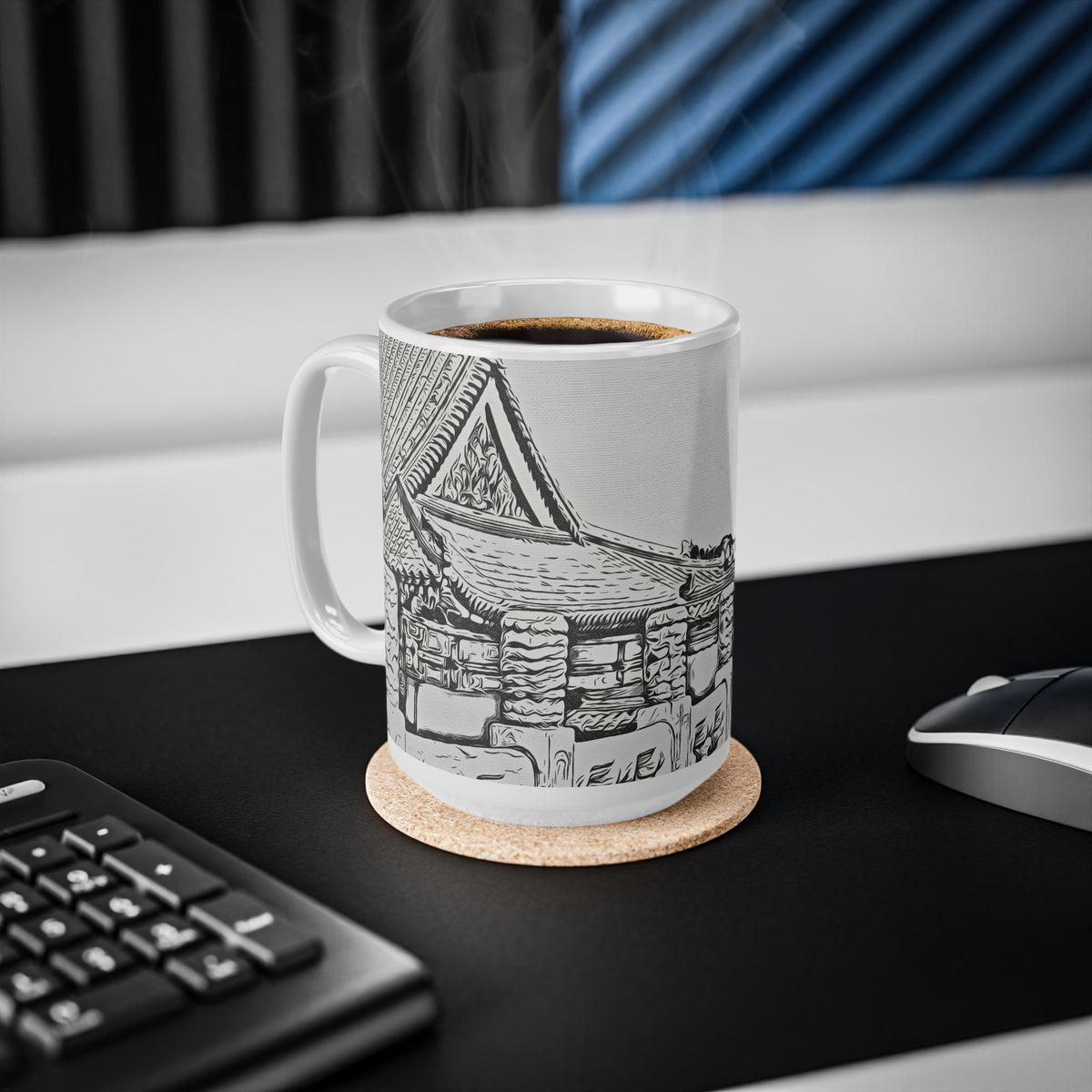 Ceramic White Cup 15oz - China's Beauty (B&W Variant)
