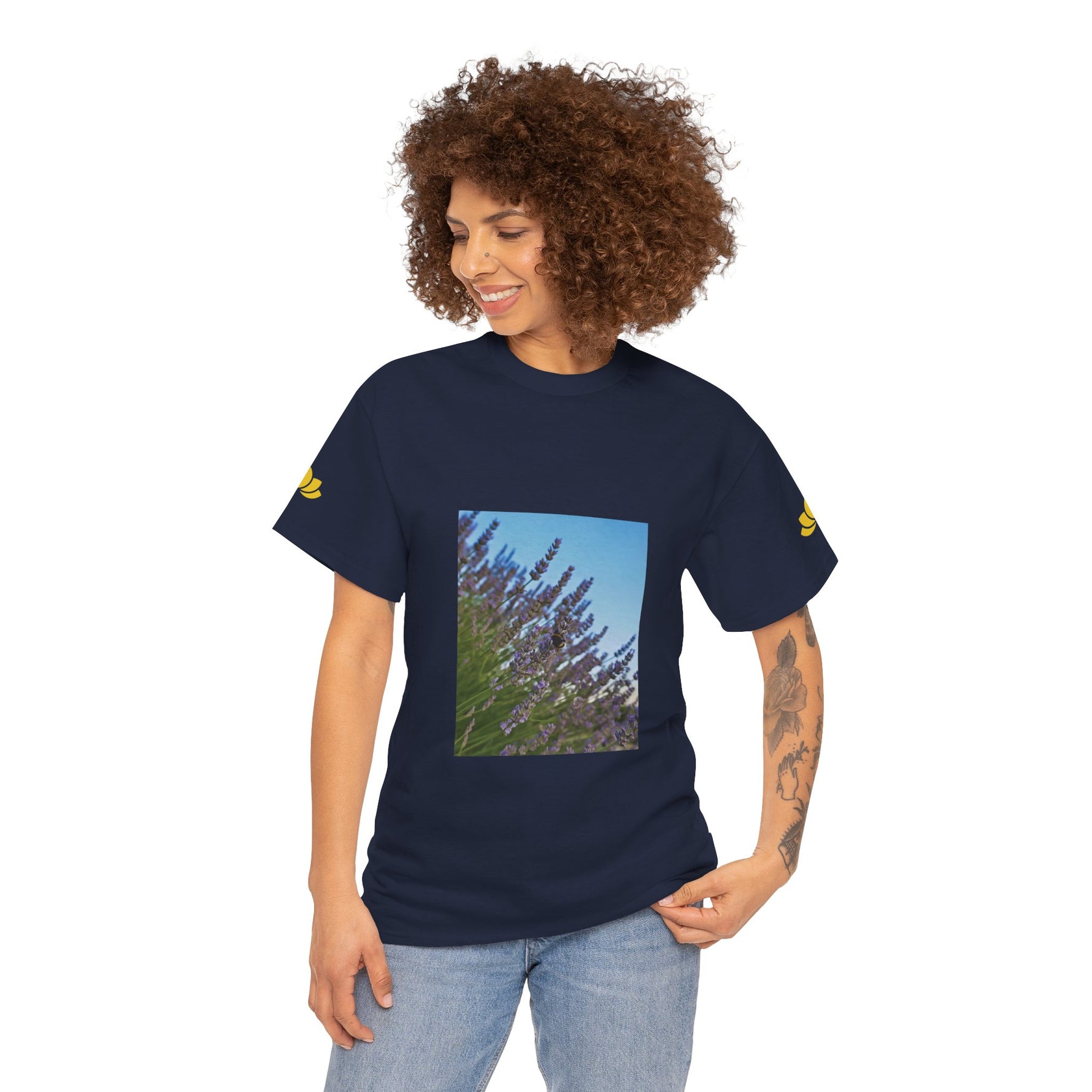 Unisex Heavy Cotton Tee - Flower of Lavender with Bombus