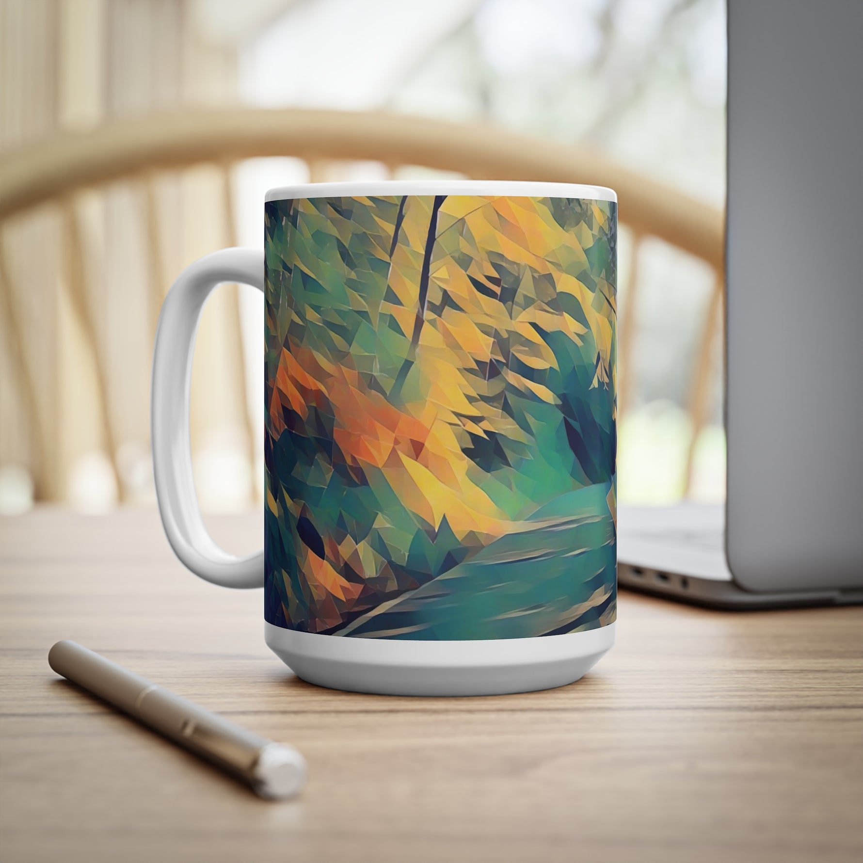Ceramic White Cup 15oz - Poly Art - Forest (Variant 01)