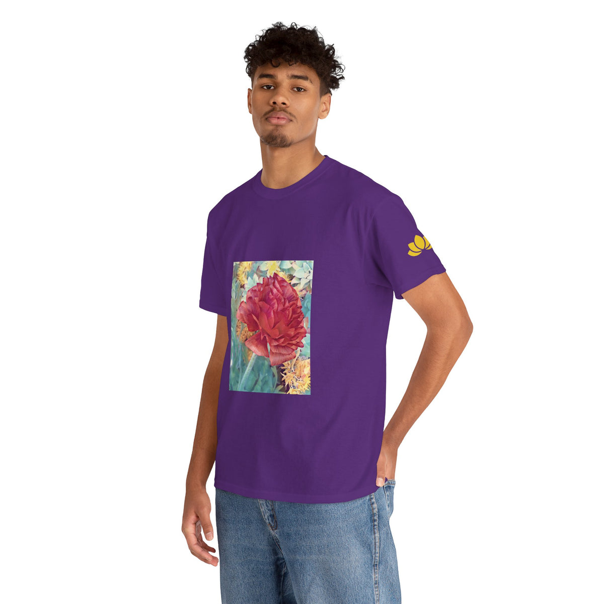 Unisex Heavy Cotton Tee - Poly Art - Flower of Dahlia in Red