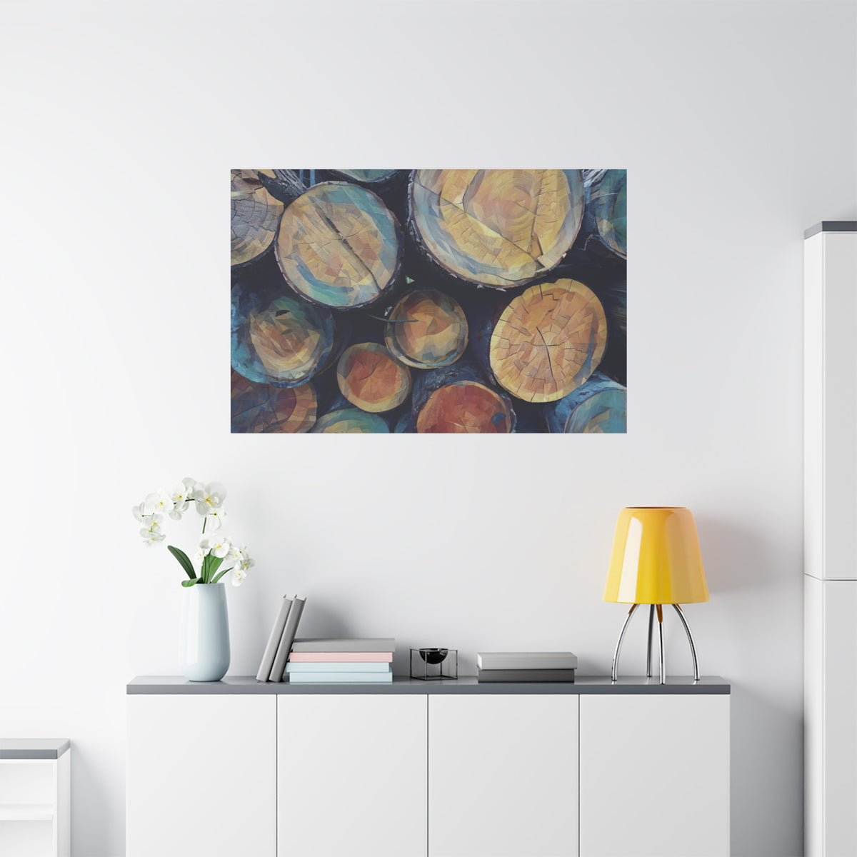 Stretched Matte Canvas - Poly Art - Wooden Trunks (Variant 3)