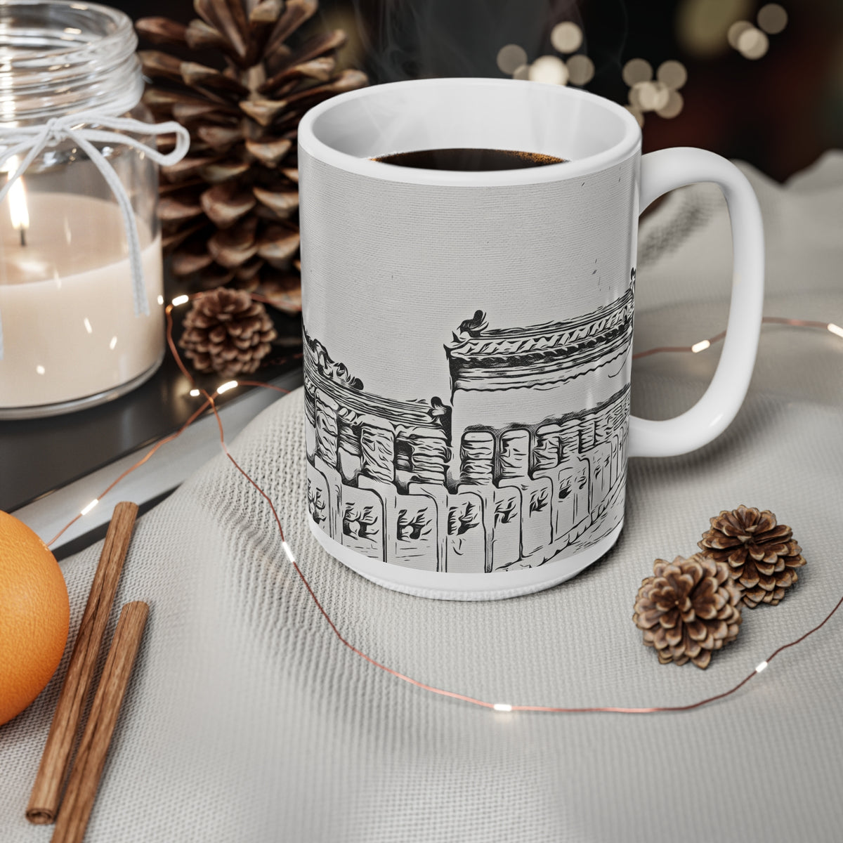 Ceramic White Cup 15oz - China's Beauty (B&W Variant)