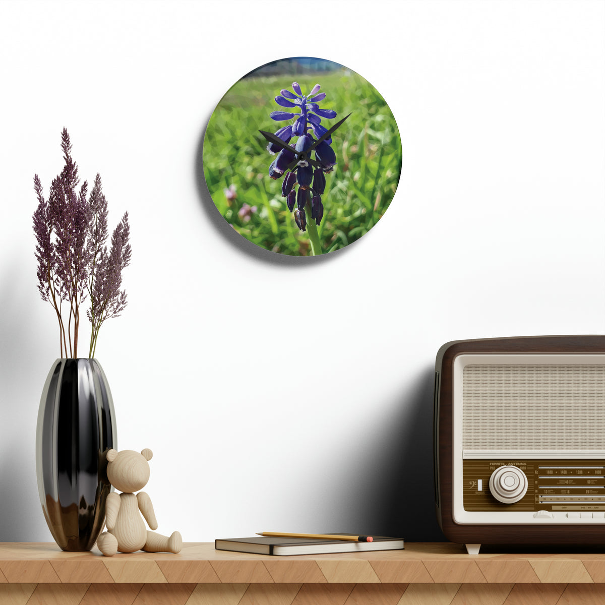 Acrylic Wall Clock - Poly Art - Flower of Muscari