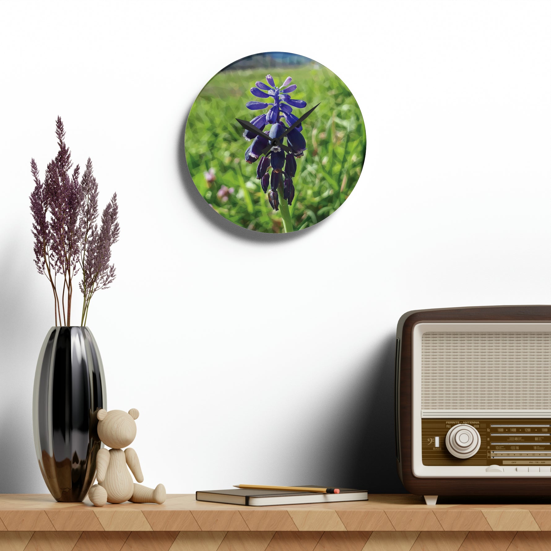 Acrylic Wall Clock - Poly Art - Flower of Muscari