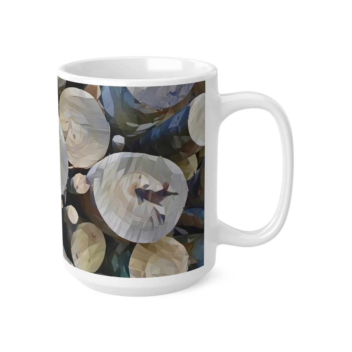 Ceramic White Cup 15oz - Poly Art - Wooden Trunks (Variant 2)