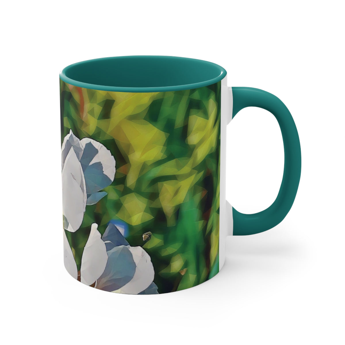 Mug 11oz - Poly Art - Flower, White