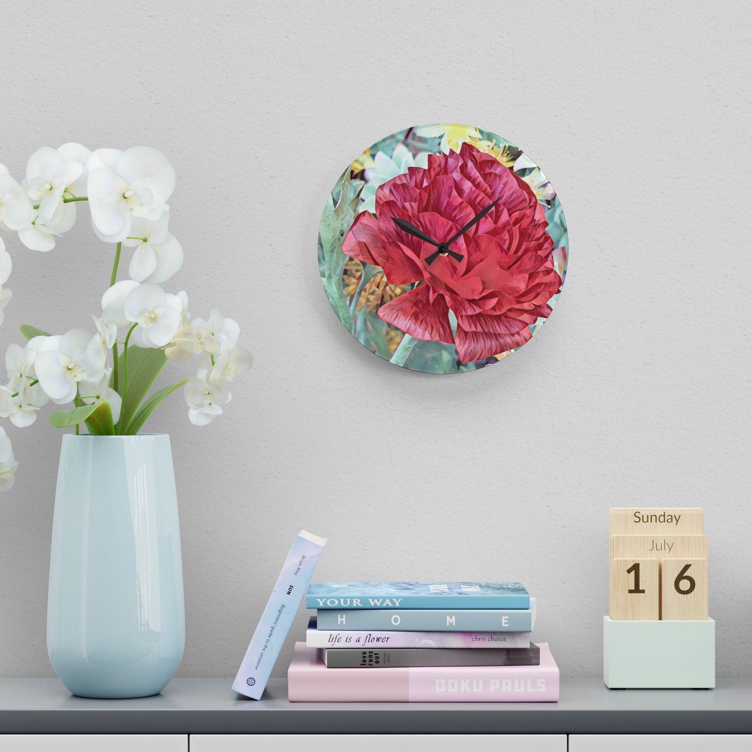 Acrylic Wall Clock - Poly Art - Flower of Dahlia in Red (Variant 2)