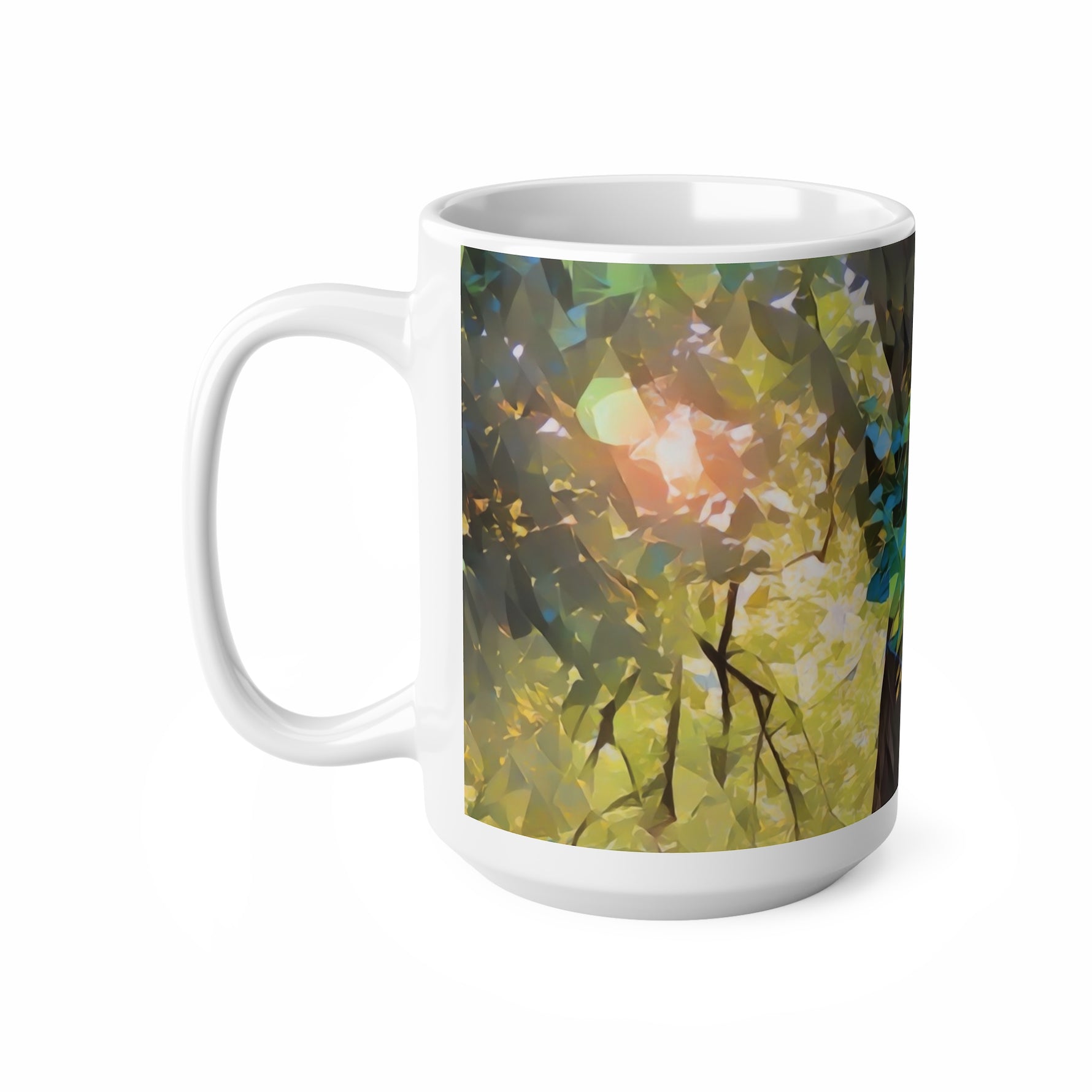 Ceramic White Cup 15oz - Poly Art - Tree Crown (Variant 2)