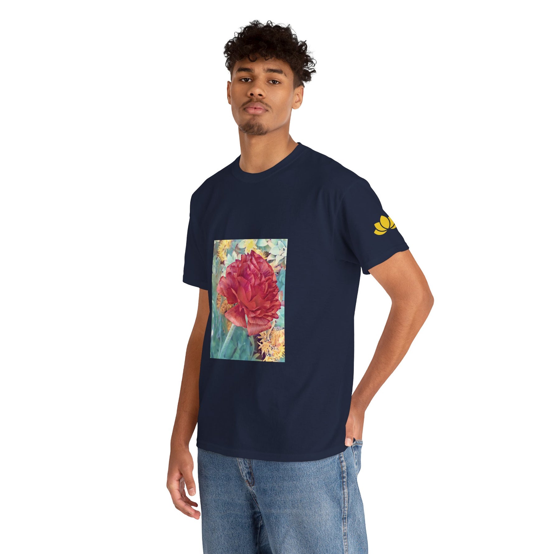 Unisex Heavy Cotton Tee - Poly Art - Flower of Dahlia in Red