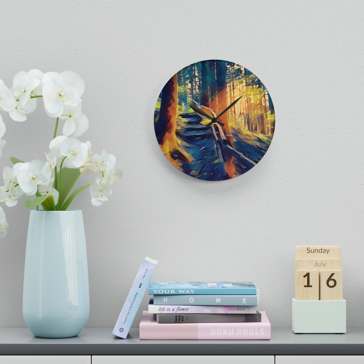 Acrylic Wall Clock - Poly Art - Forest, a Path (Variant 1)