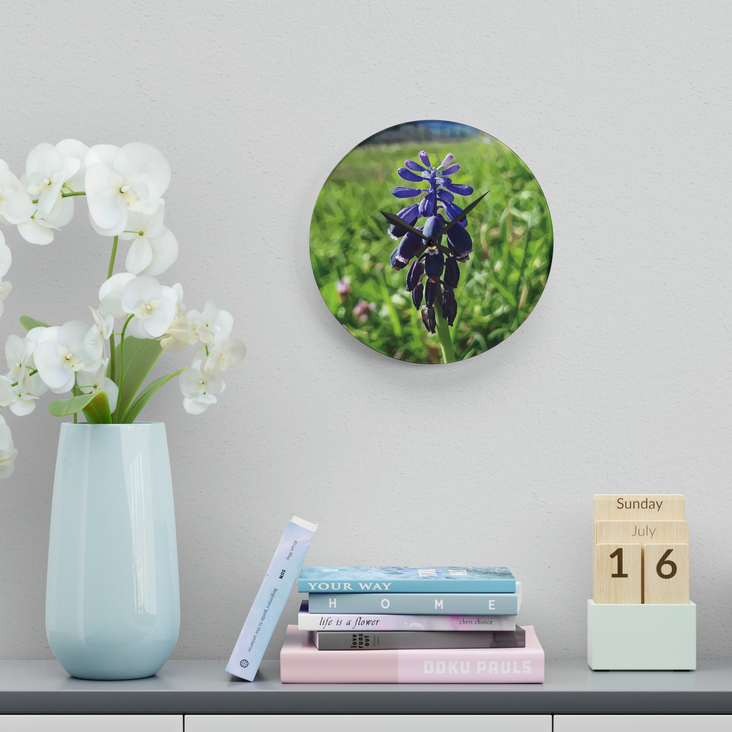 Acrylic Wall Clock - Poly Art - Flower of Muscari