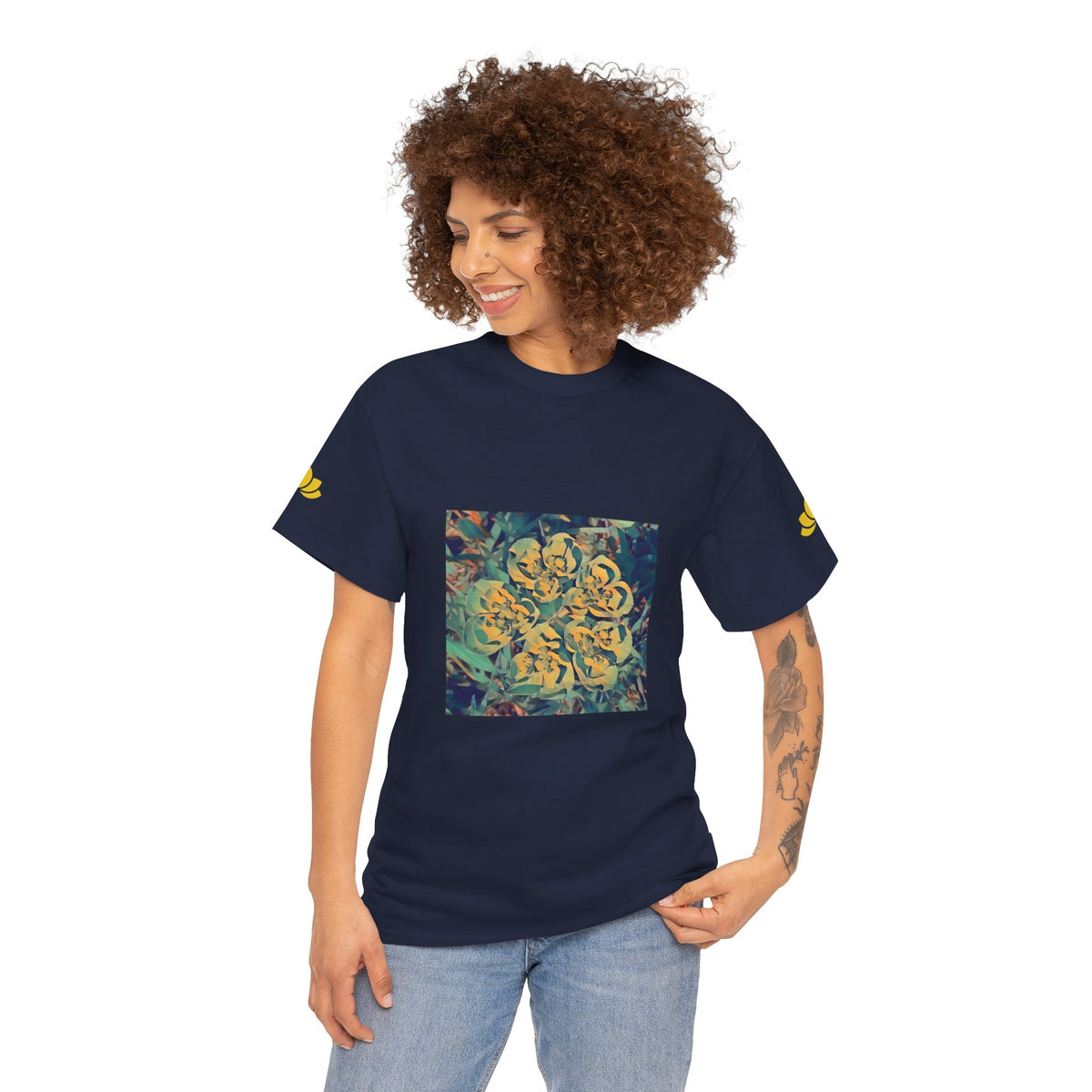 Unisex Heavy Cotton Tee - Poly Art - Flower of Euphorbia Helioscopia
