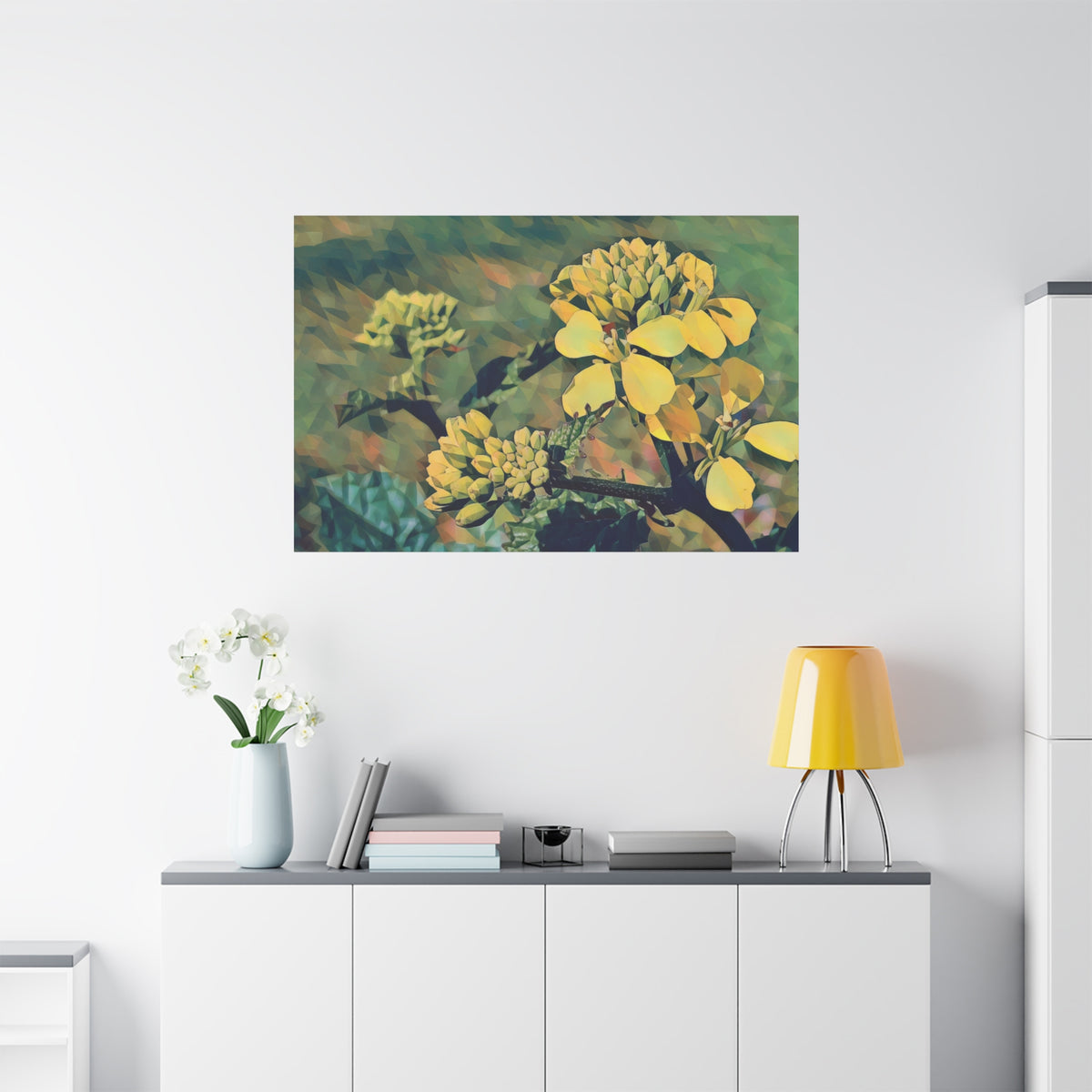 Stretched Matte Canvas - Poly Art - Flower, Yellow