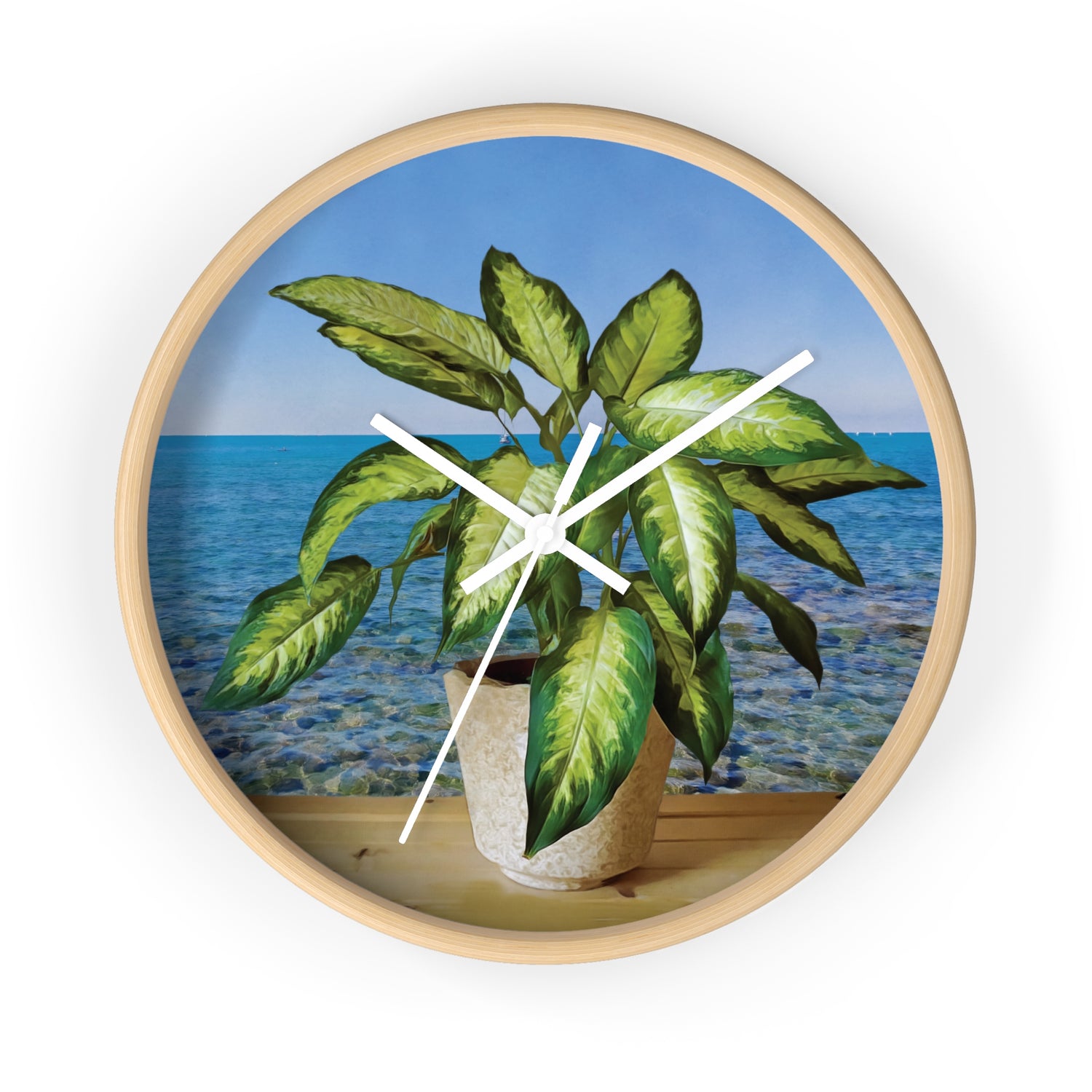 Wall Clock - Dieffenbachia Plant and Sea