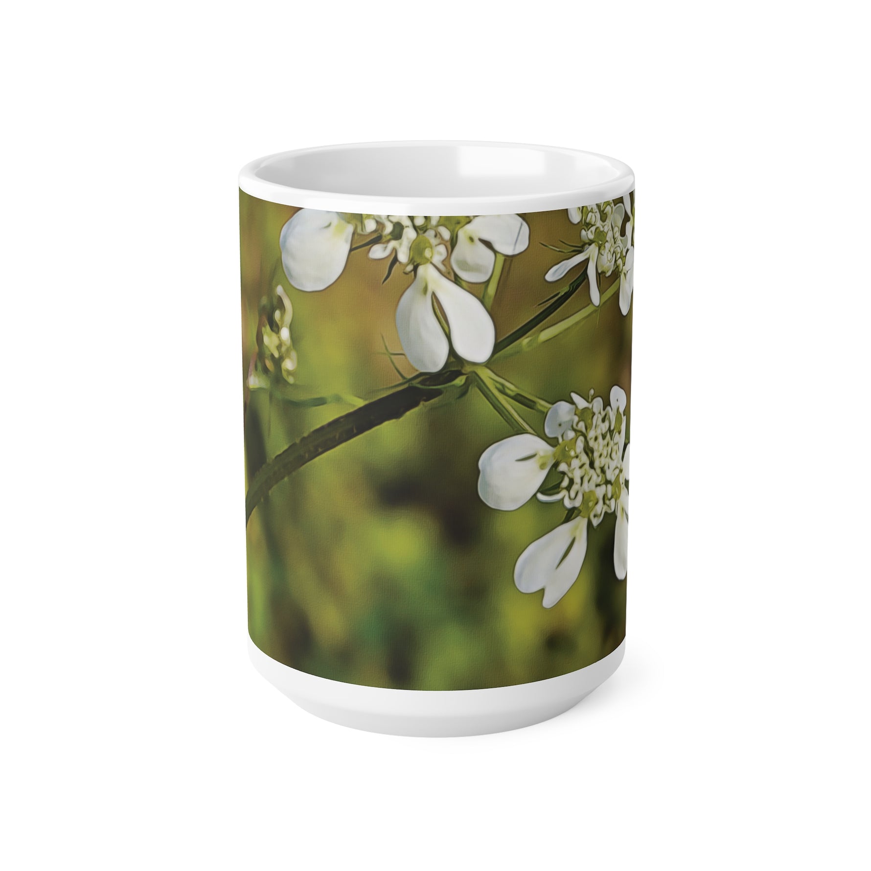 Ceramic White Cup 15oz - Flower with a small insect