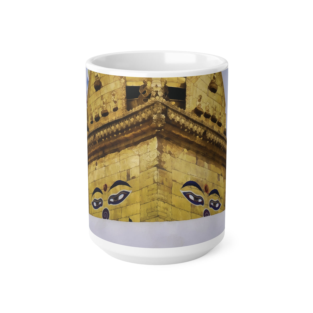 Ceramic White Cup 15oz - Nepal, Stupa with Buddha's Eyes (Variant 1)
