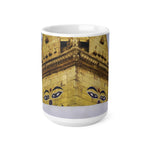 Ceramic White Cup 15oz - Nepal, Stupa with Buddha's Eyes (Variant 1)