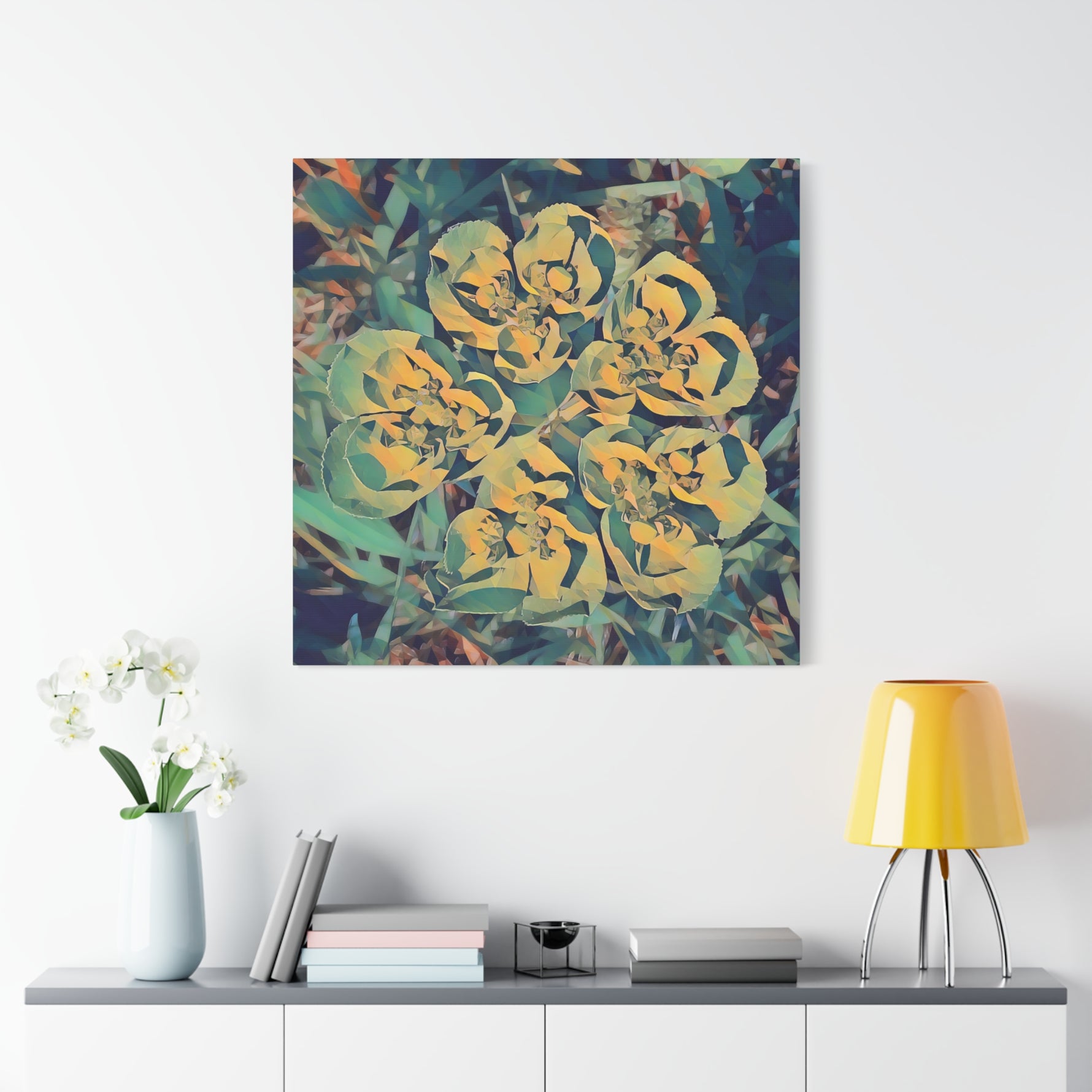 Stretched Matte Canvas - Poly Art - Flower of Euphorbia Helioscopia