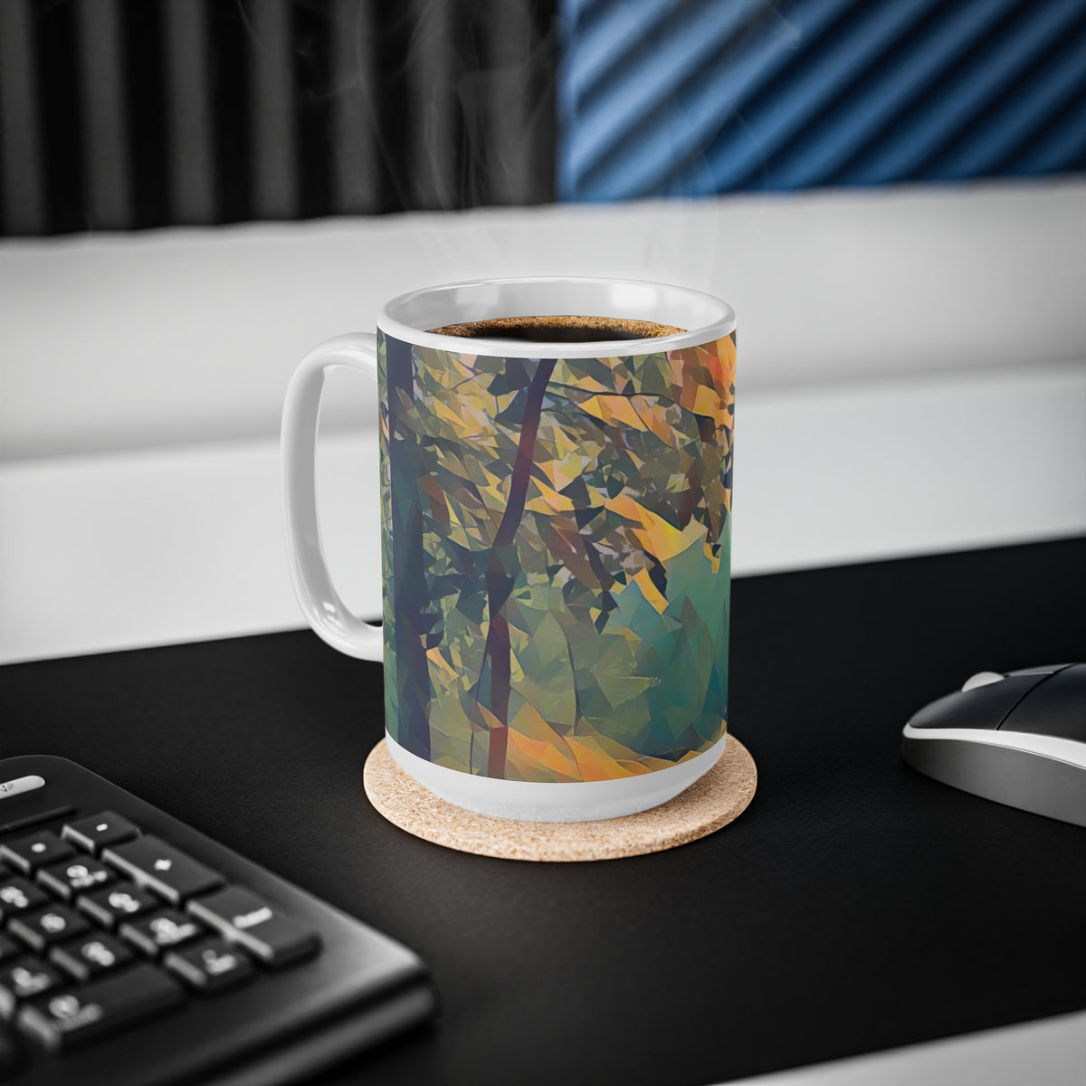 Ceramic White Cup 15oz - Poly Art - Forest (Variant 04)