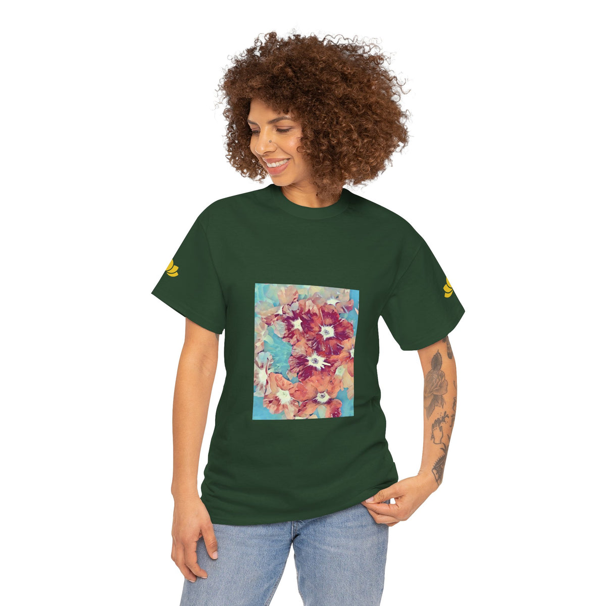 Unisex Heavy Cotton Tee - Poly Art - Flower of in sky blue and red