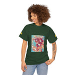 Unisex Heavy Cotton Tee - Poly Art - Flower of in sky blue and red