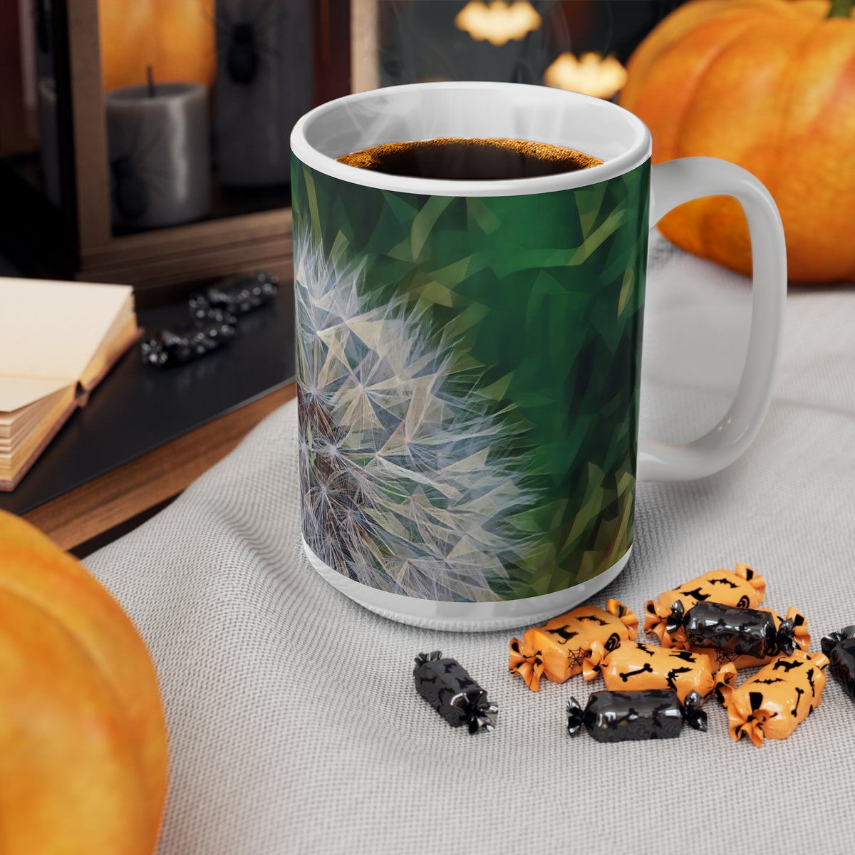 Ceramic White Cup 15oz - Poly Art - Flower of Dandelion (Variant 2)