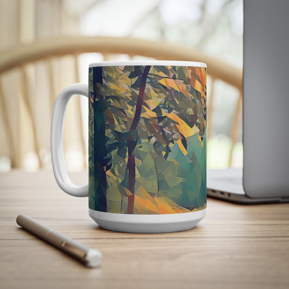 Ceramic White Cup 15oz - Poly Art - Forest (Variant 04)