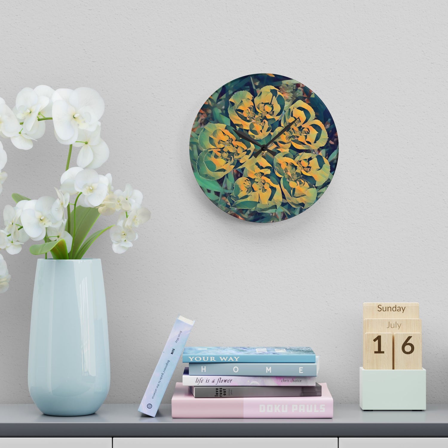 Acrylic Wall Clock - Poly Art - Flower of Euphorbia Helioscopia
