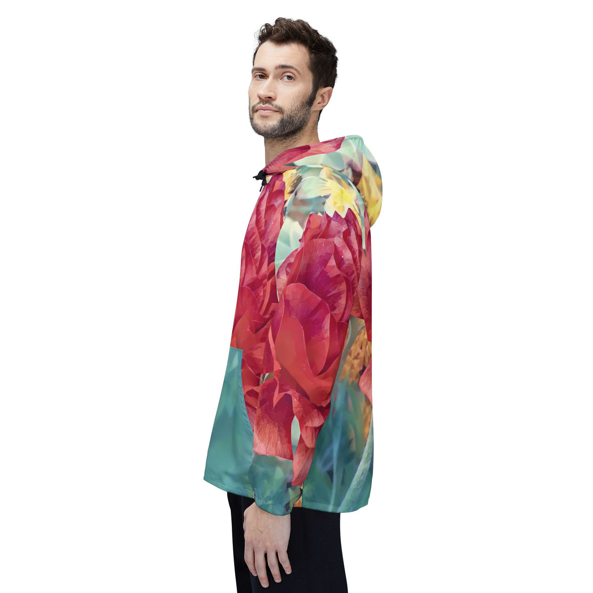 Windbreaker Jacket - Poly Art - Flower of Dahlia in Red (Variant 1)