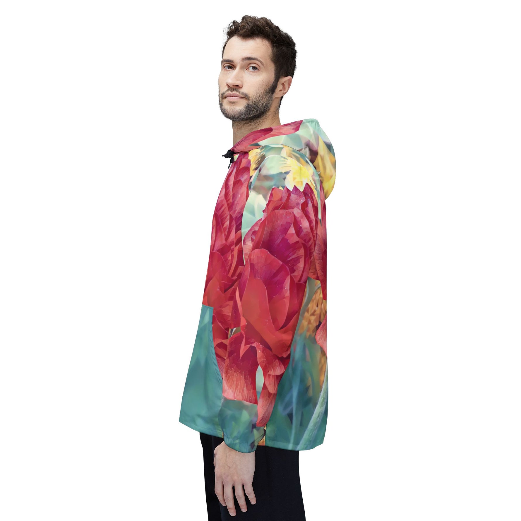Windbreaker Jacket - Poly Art - Flower of Dahlia in Red (Variant 1)