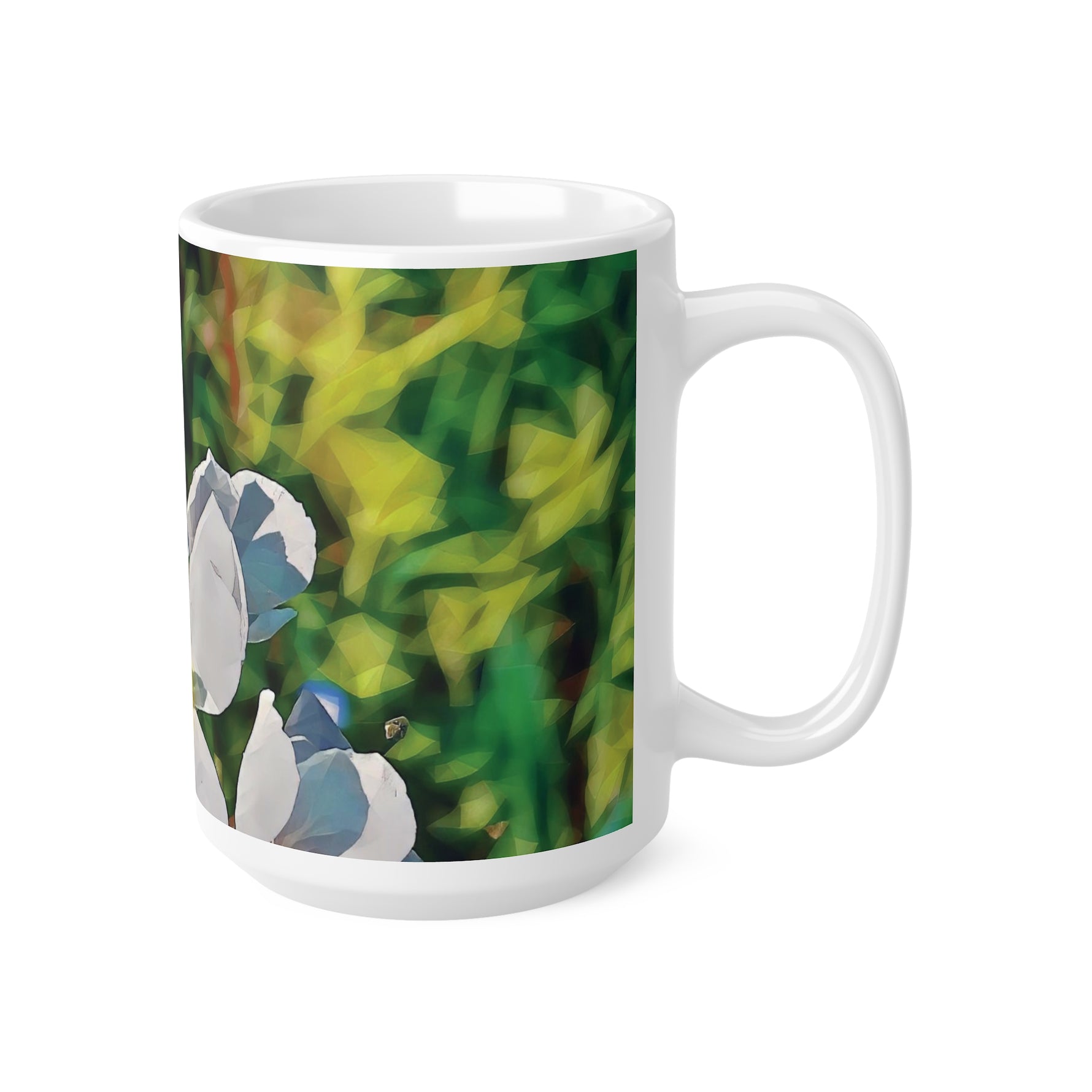 Ceramic White Cup 15oz - Poly Art - Flower, White
