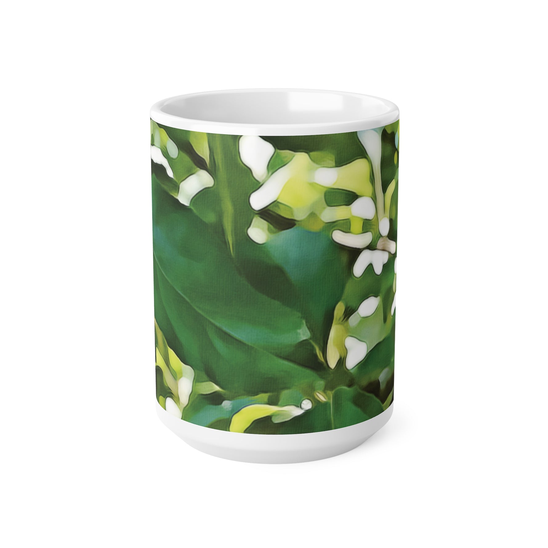 Ceramic White Cup 15oz - Apple's Tree Leaves