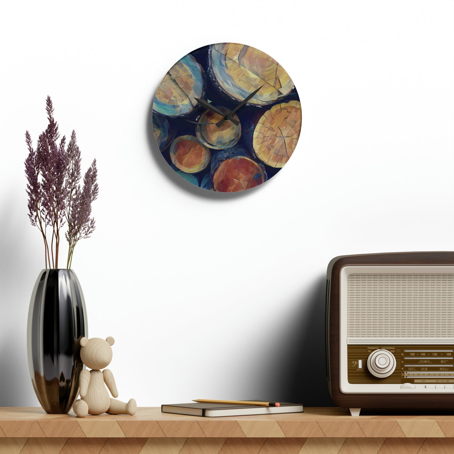 Acrylic Wall Clock - Poly Art - Wooden Trunks (Variant 8)
