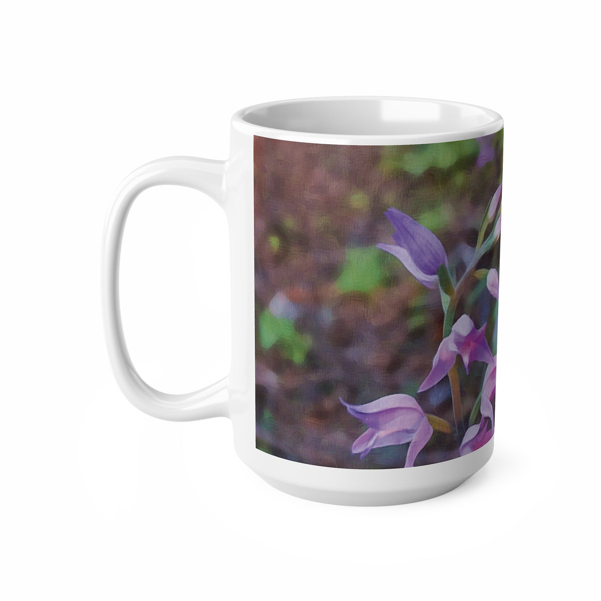 Ceramic White Cup 15oz - Flower of Cephalanthera Rubra