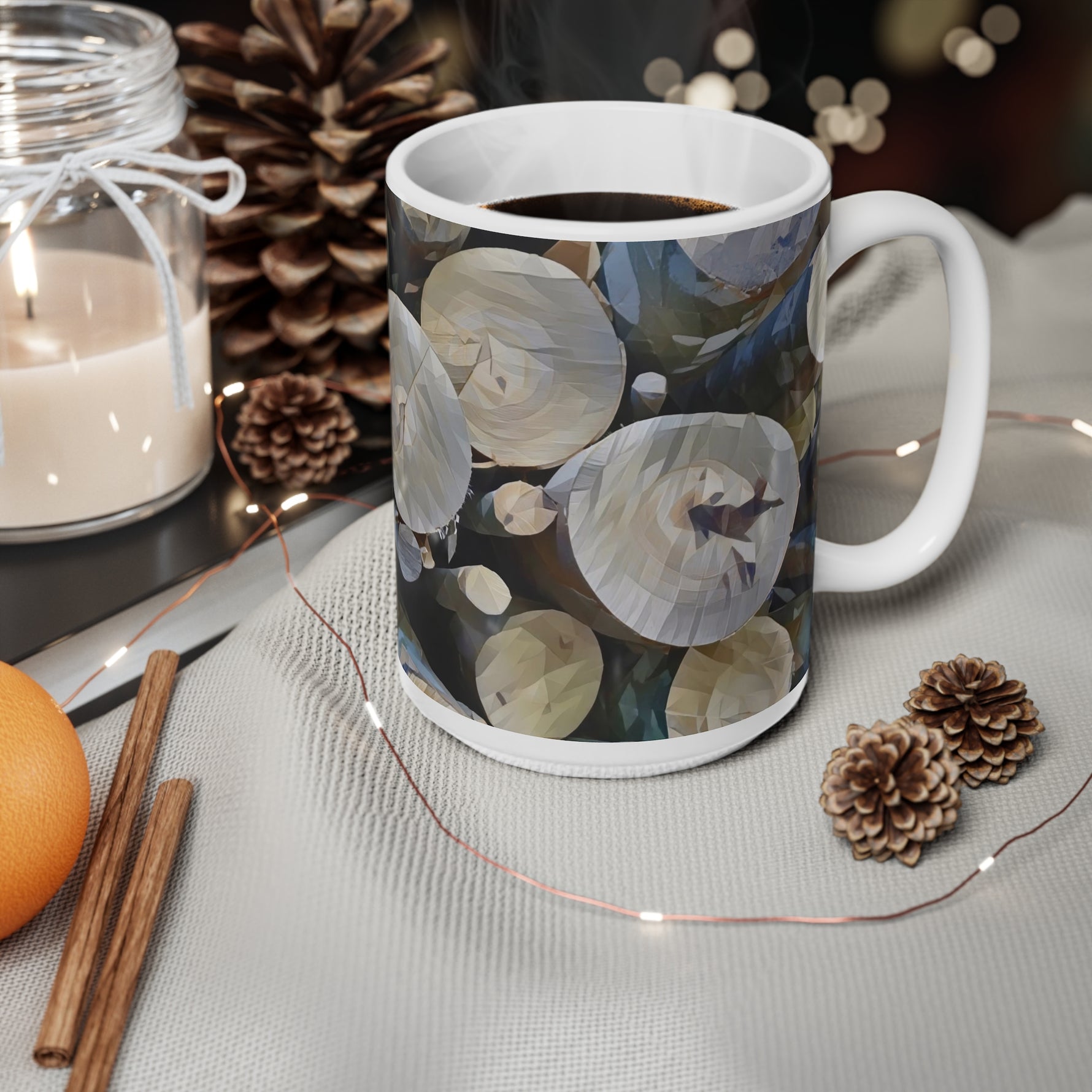 Ceramic White Cup 15oz - Poly Art - Wooden Trunks (Variant 2)