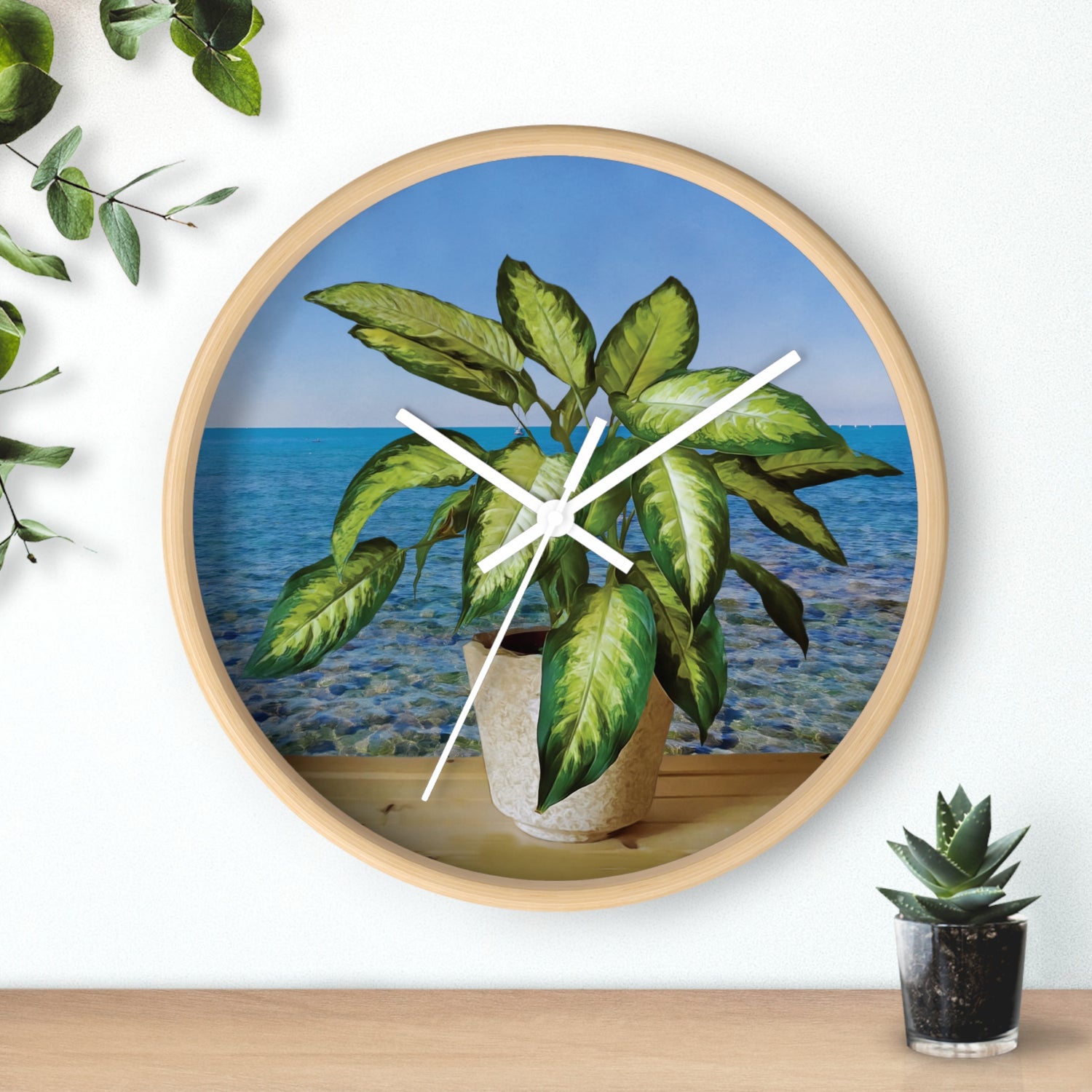 Wall Clock - Dieffenbachia Plant and Sea