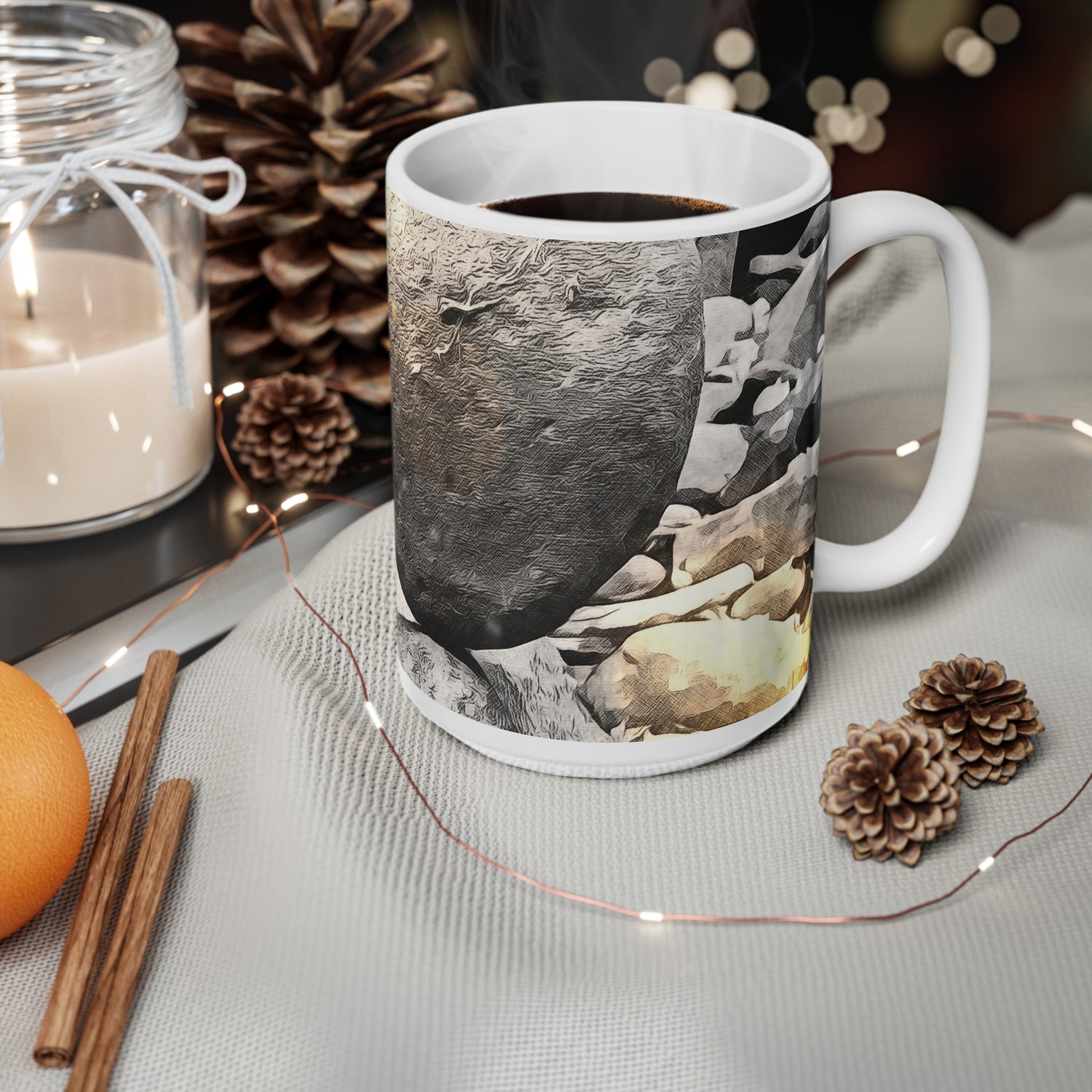 Ceramic White Cup 15oz - Stone Balance (Variant 1)