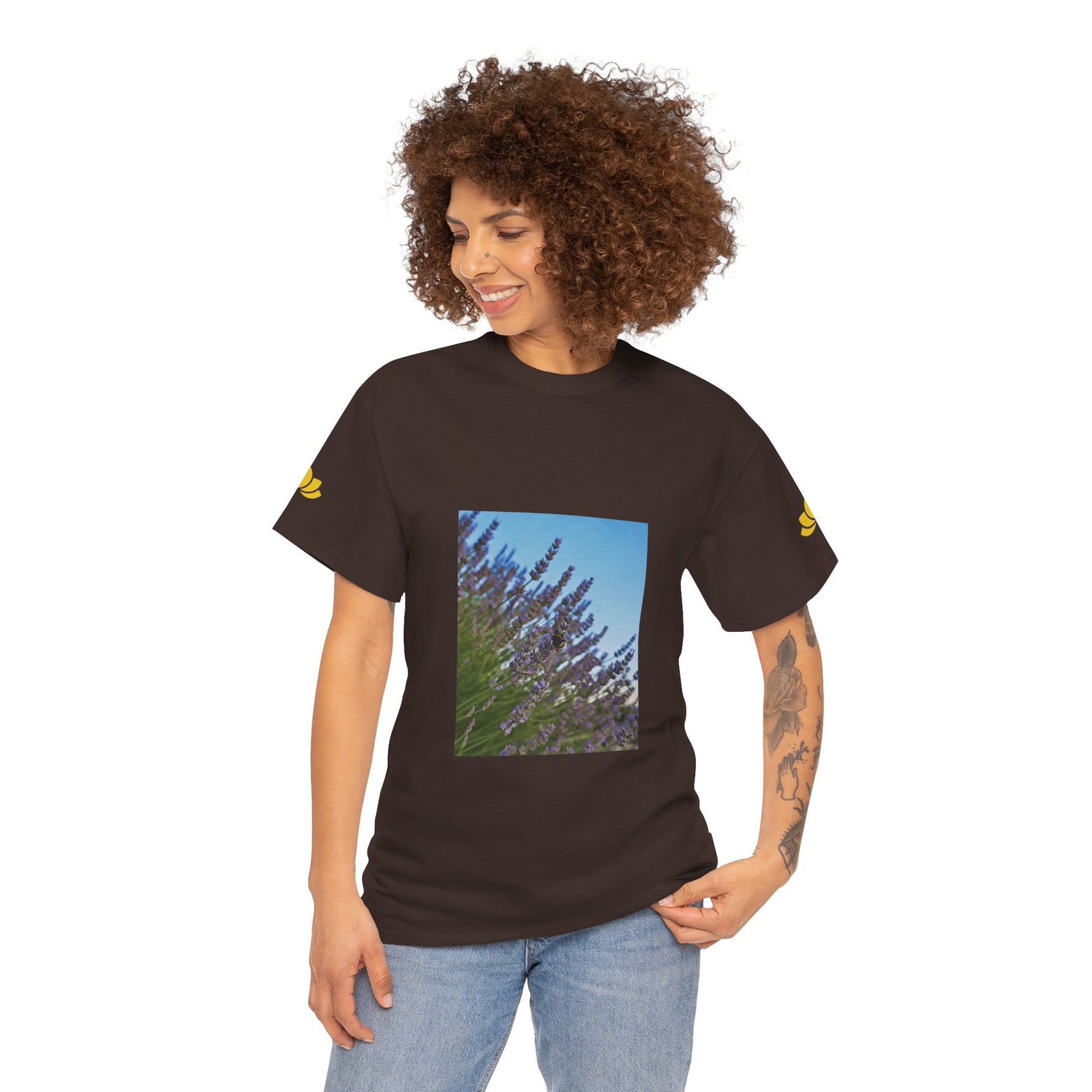 Unisex Heavy Cotton Tee - Flower of Lavender with Bombus