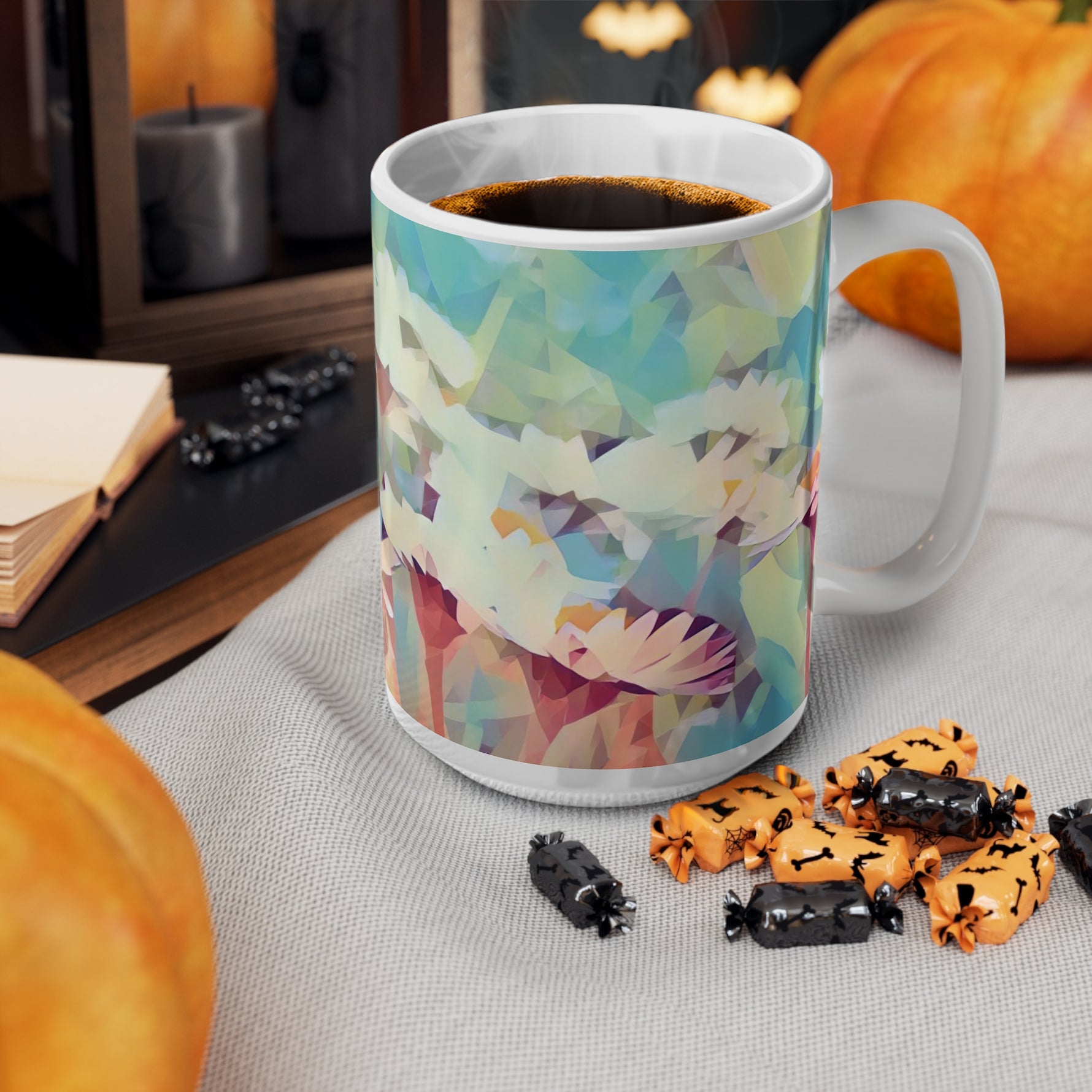 Ceramic White Cup 15oz - Poly Art - Flower of Daisies (Variant 3)