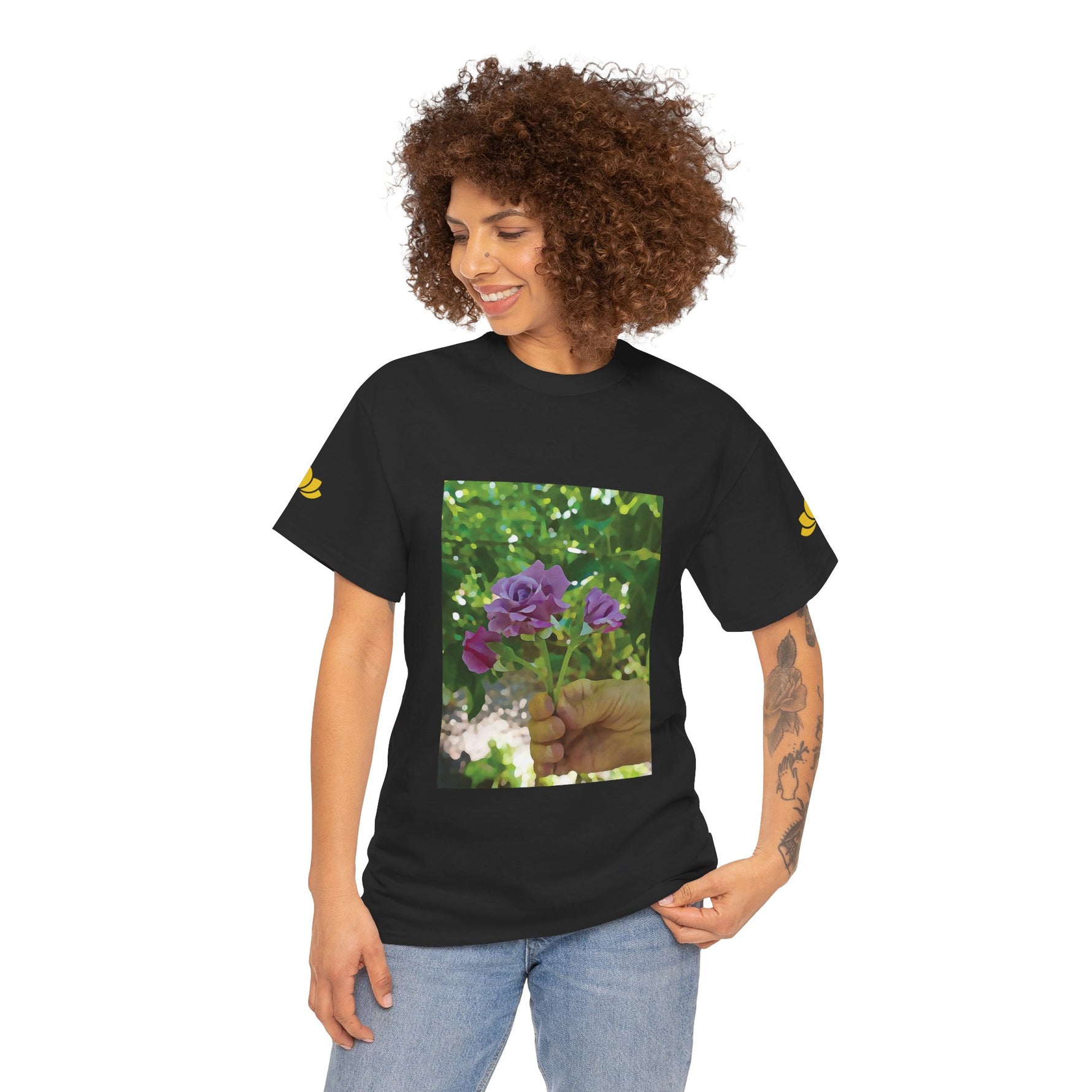 Unisex Heavy Cotton Tee - Flower of Rose, Small Bouquet