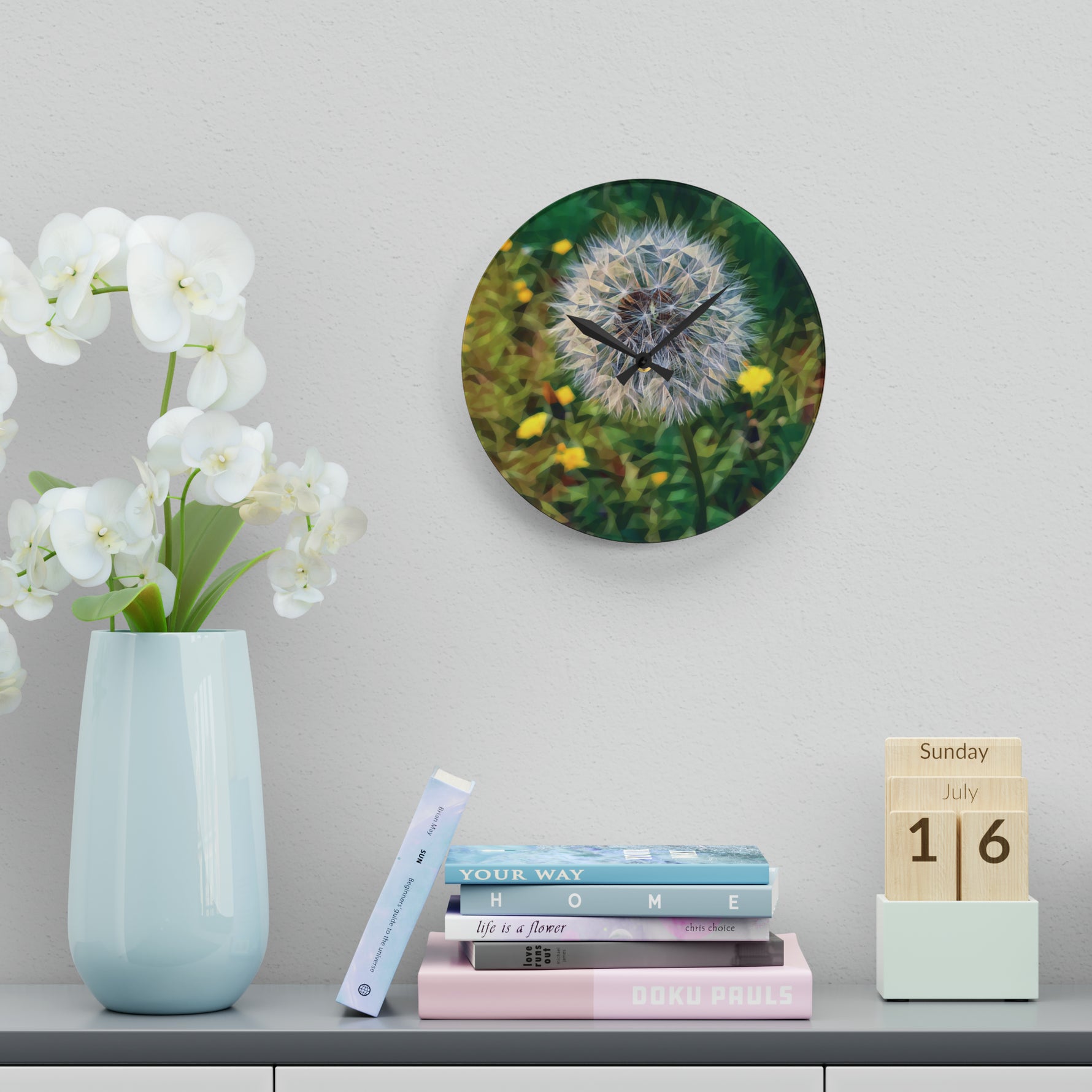 Acrylic Wall Clock - Poly Art - Flower of Dandelion (Variant 2)