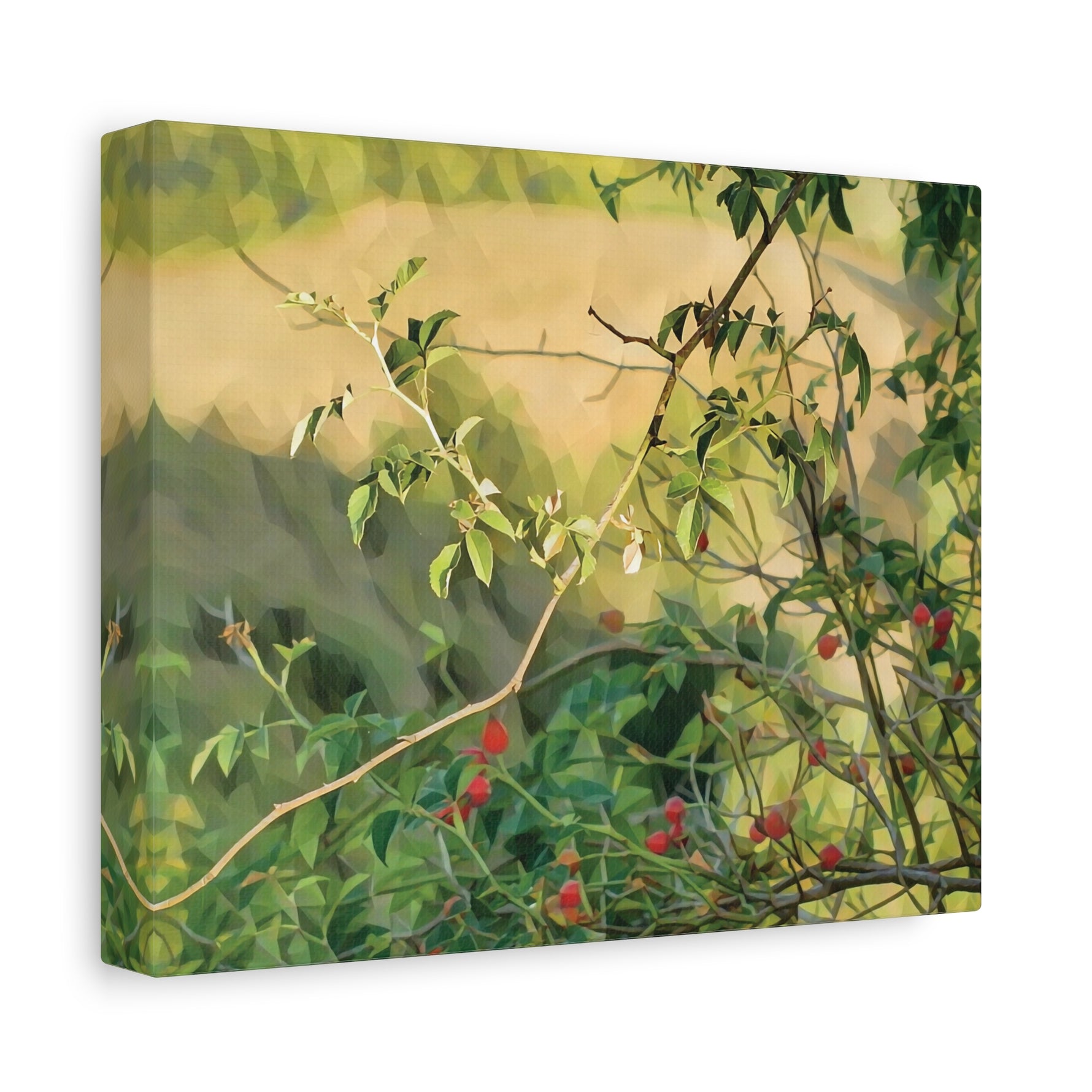 Stretched Matte Canvas - Poly Art - Rosehip Plant