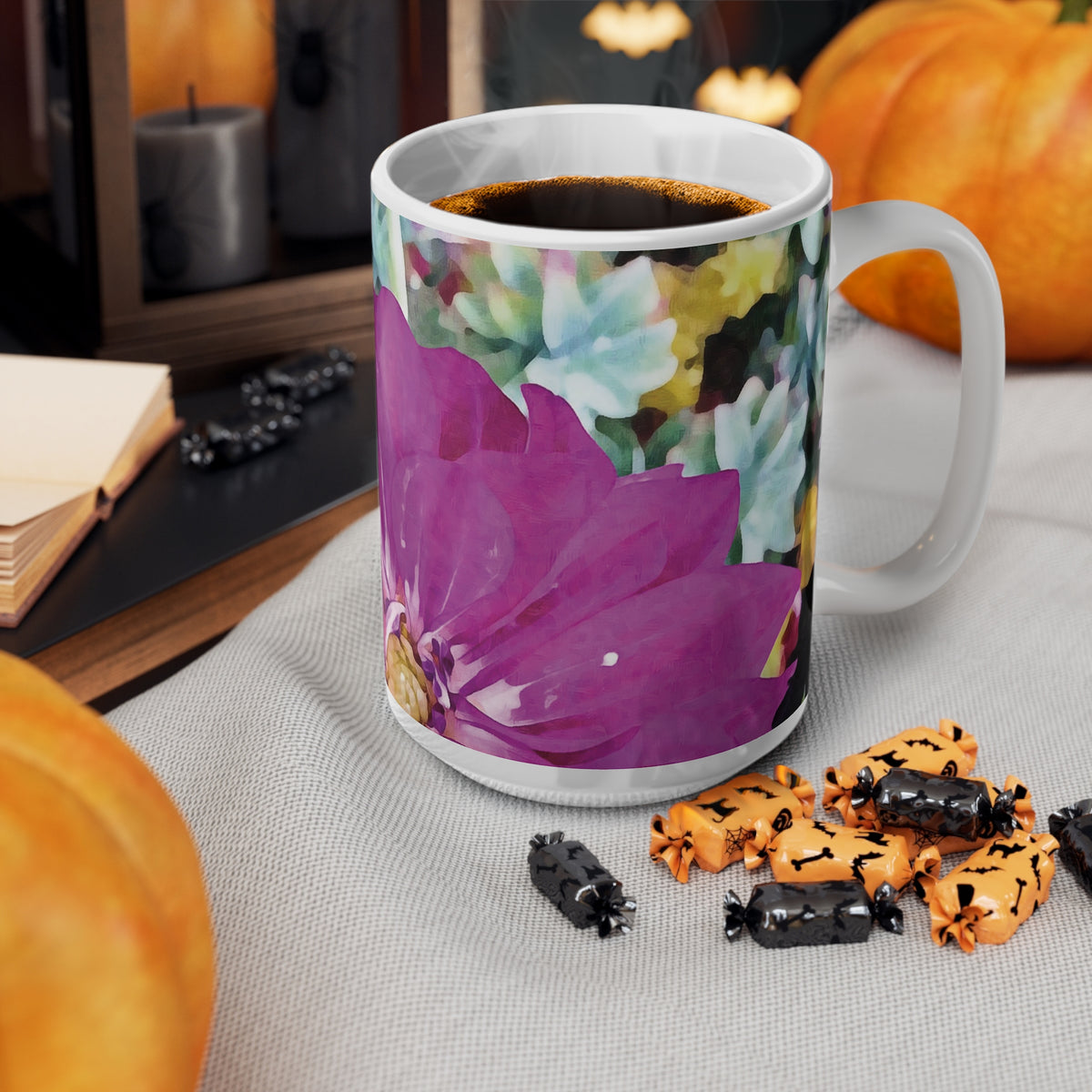 Ceramic White Cup 15oz - Flower of Dahlia