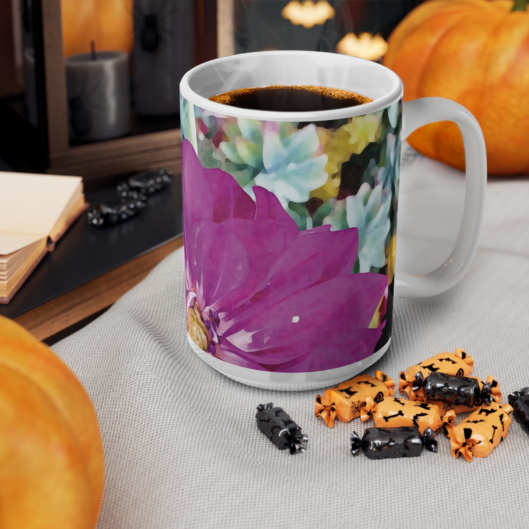 Ceramic White Cup 15oz - Flower of Dahlia