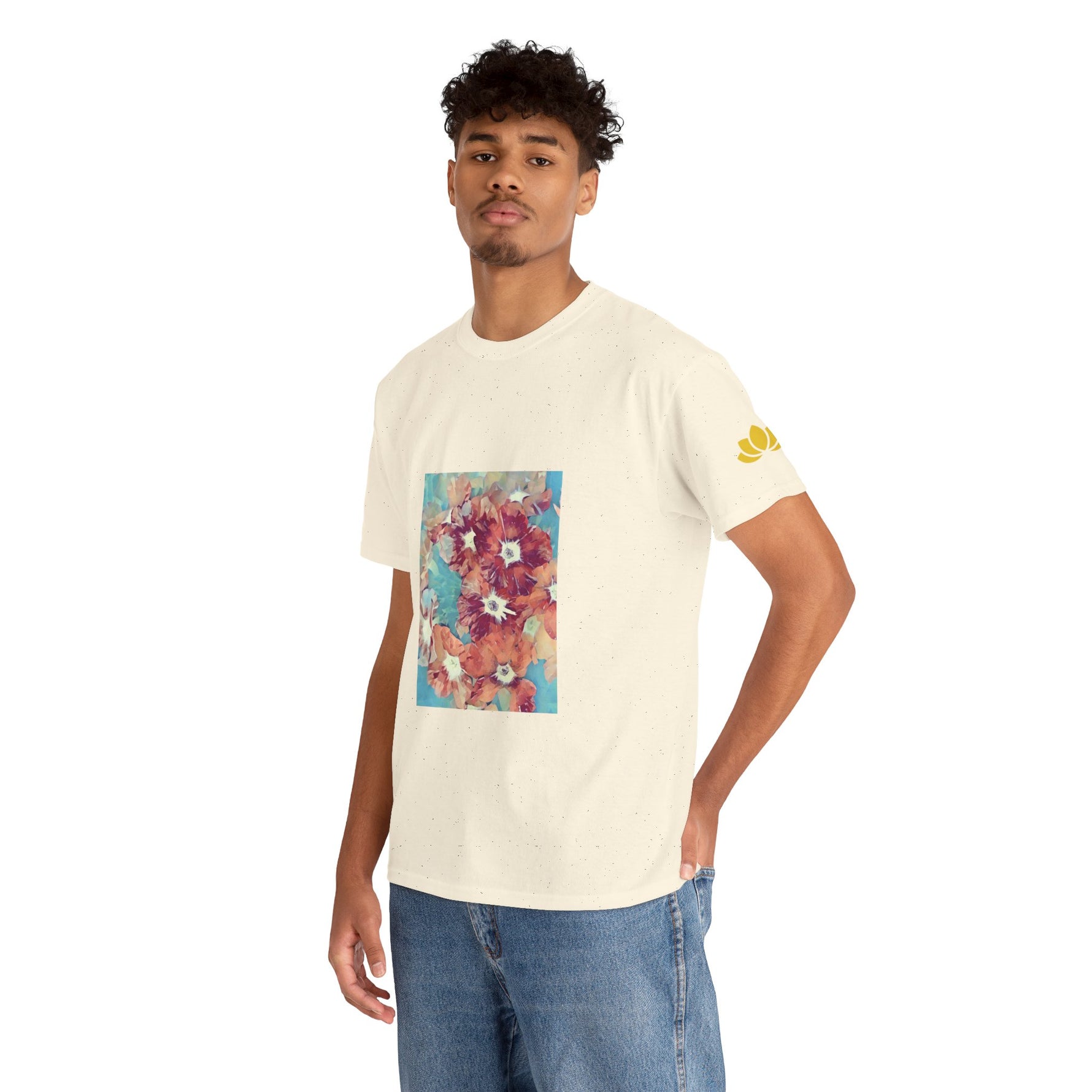 Unisex Heavy Cotton Tee - Poly Art - Flower of in sky blue and red