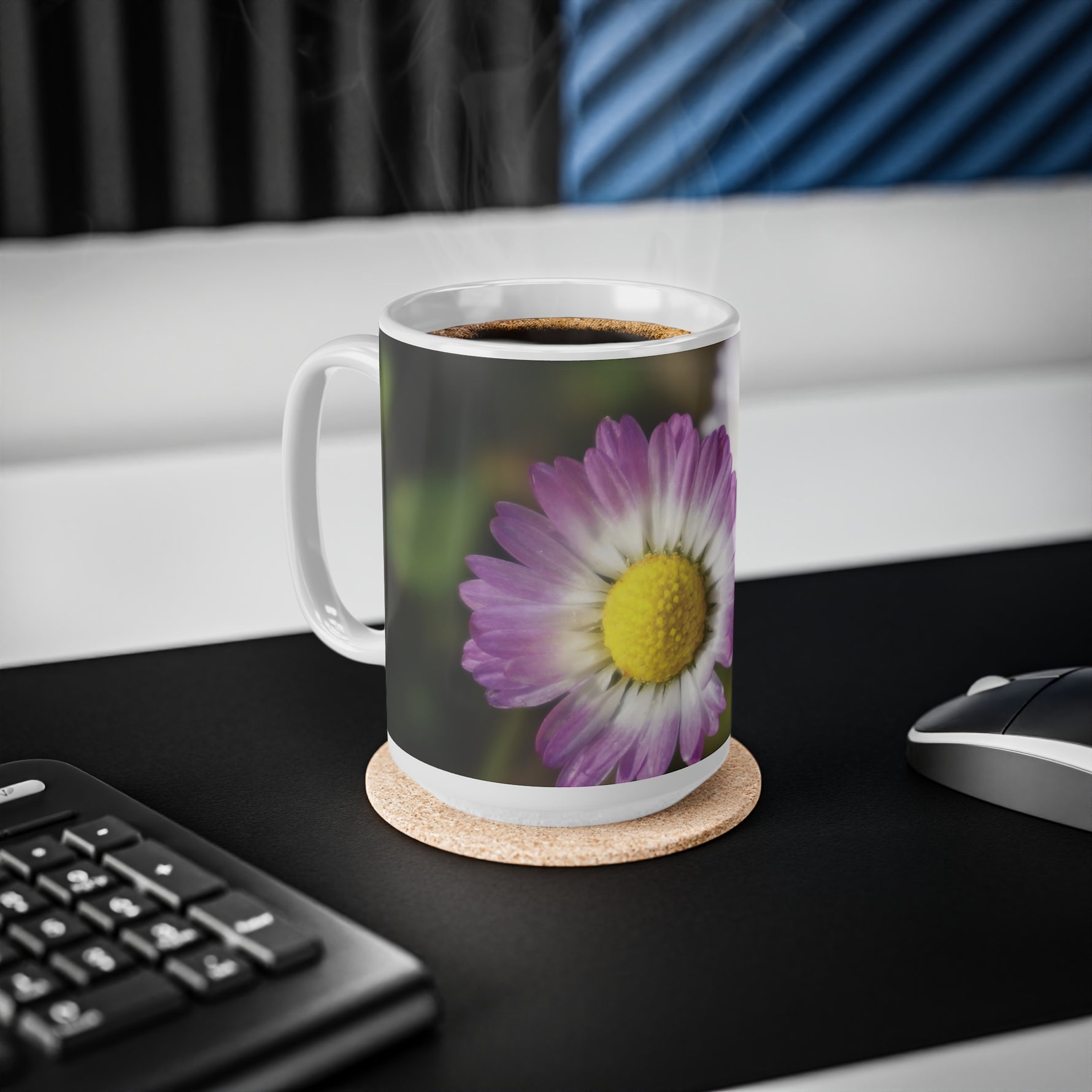 Ceramic White Cup 15oz - Flower of Daisies