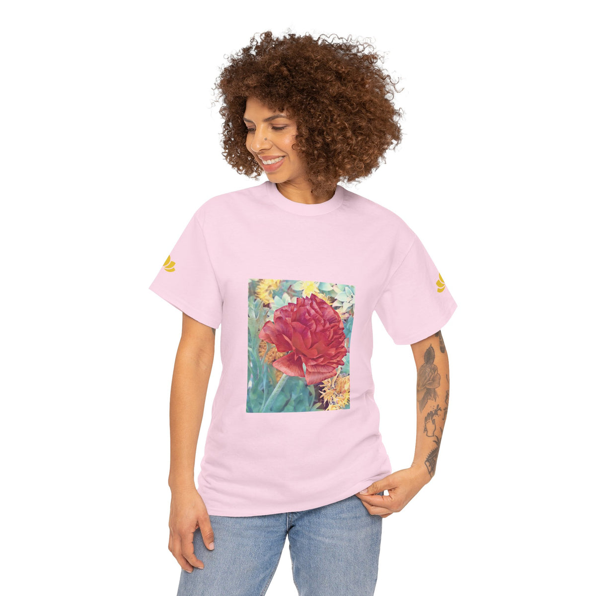 Unisex Heavy Cotton Tee - Poly Art - Flower of Dahlia in Red