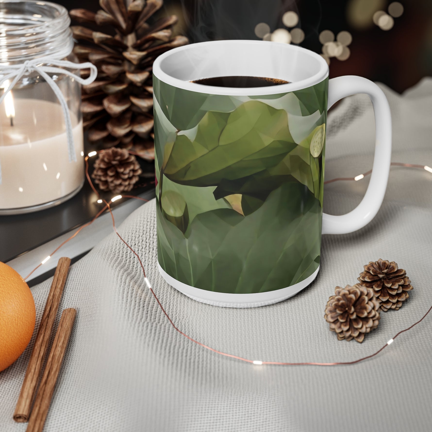 Ceramic White Cup 15oz - Poly Art - Flower of Lotus (Variant 1)