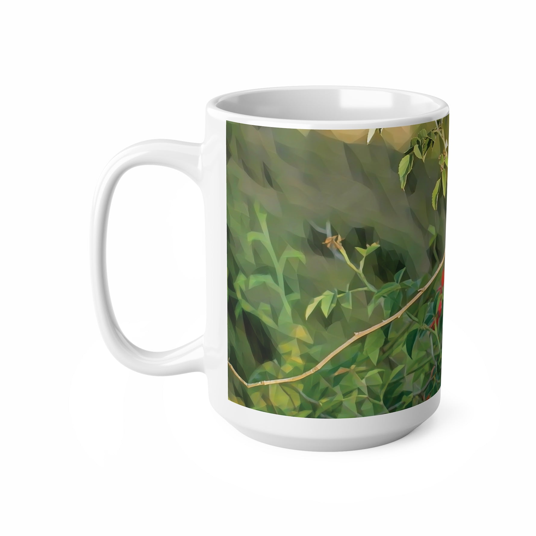 Ceramic White Cup 15oz - Poly Art - Rosehip plant (Variant 2)